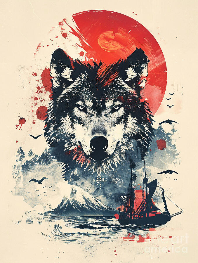 A Graphic Design Of Wolf Wild Animal Drawing