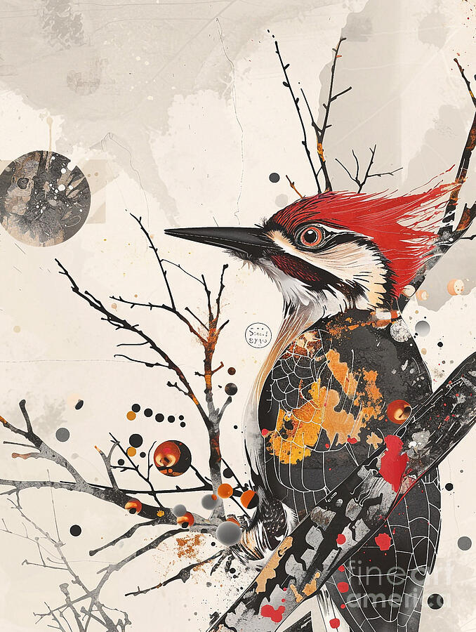 A Graphic Design Of Woodpecker Forest Animal Drawing