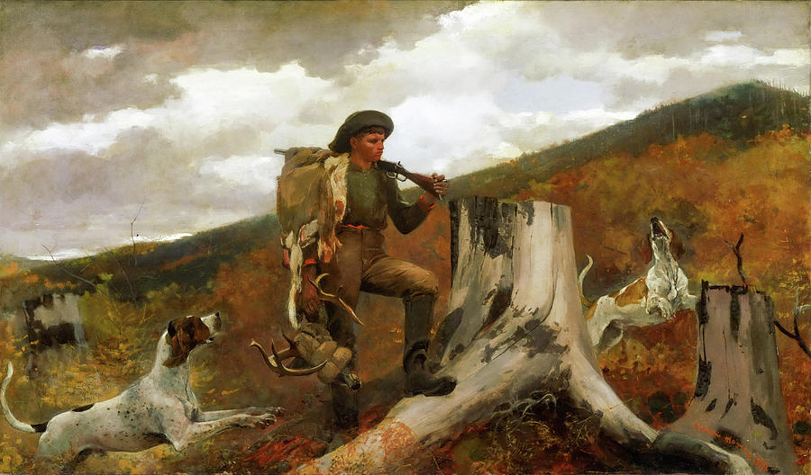 Dog Painting - A huntsman and dogs #2 by Winslow Homer