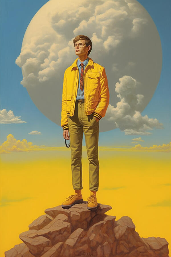 A Man Climbing On A Pure Yellow Background Real By Asar Studios Painting