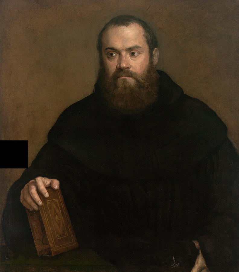 Titian Painting - A monk with a book  #2 by Titian