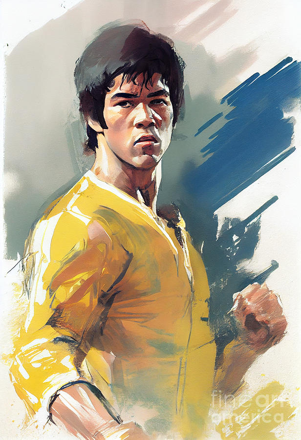Fantasy Digital Art - a  painting  of  bruce  lee  in  yellow  and  blue  by Asar Studios #2 by Celestial Images