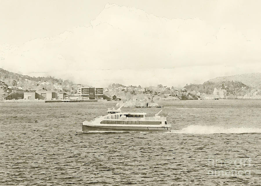 Mountain Digital Art - A Passenger Ferry Crossing Bergen Fjord. #2 by Jules Walters