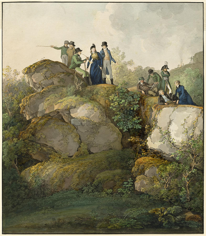 A Royal Party Admiring the Sunset atop the Hesselberg Mountain  Drawing by Johann Georg von Dillis
