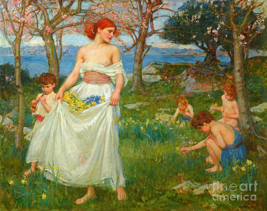 John William Waterhouse Painting - A Song of Springtime #2 by John William Waterhouse