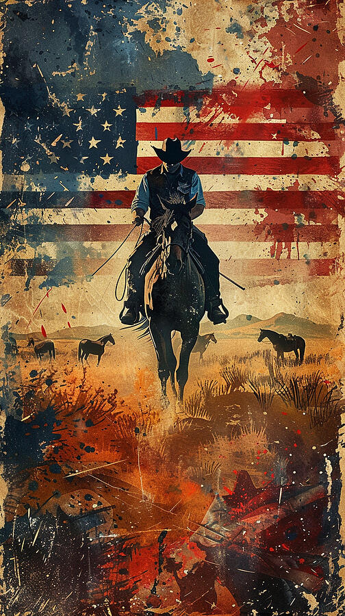 A Usa Flag W Th The  Mage Of A Cowboy R D Ng A  5bfcc796-312e-4403-94db-caeeee5399e4 Digital Art