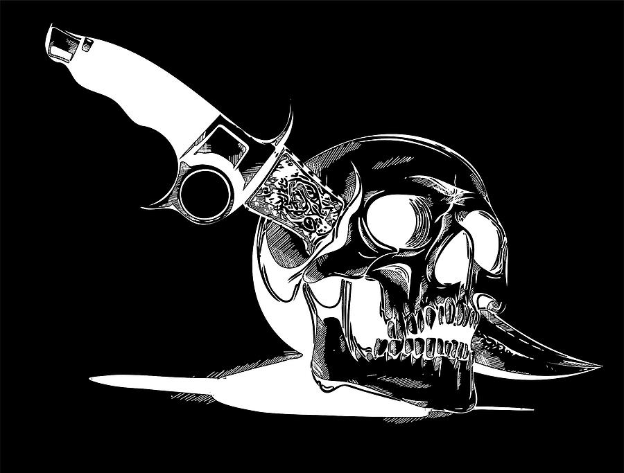 a vector human Skull with a knife Digital Art by Dean Zangirolami