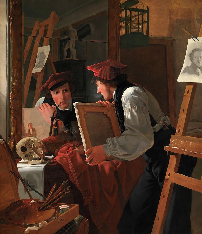 Young Artist Painting - A Young Artist Examining a Sketch in a Mirror #2 by Wilhelm Bendz