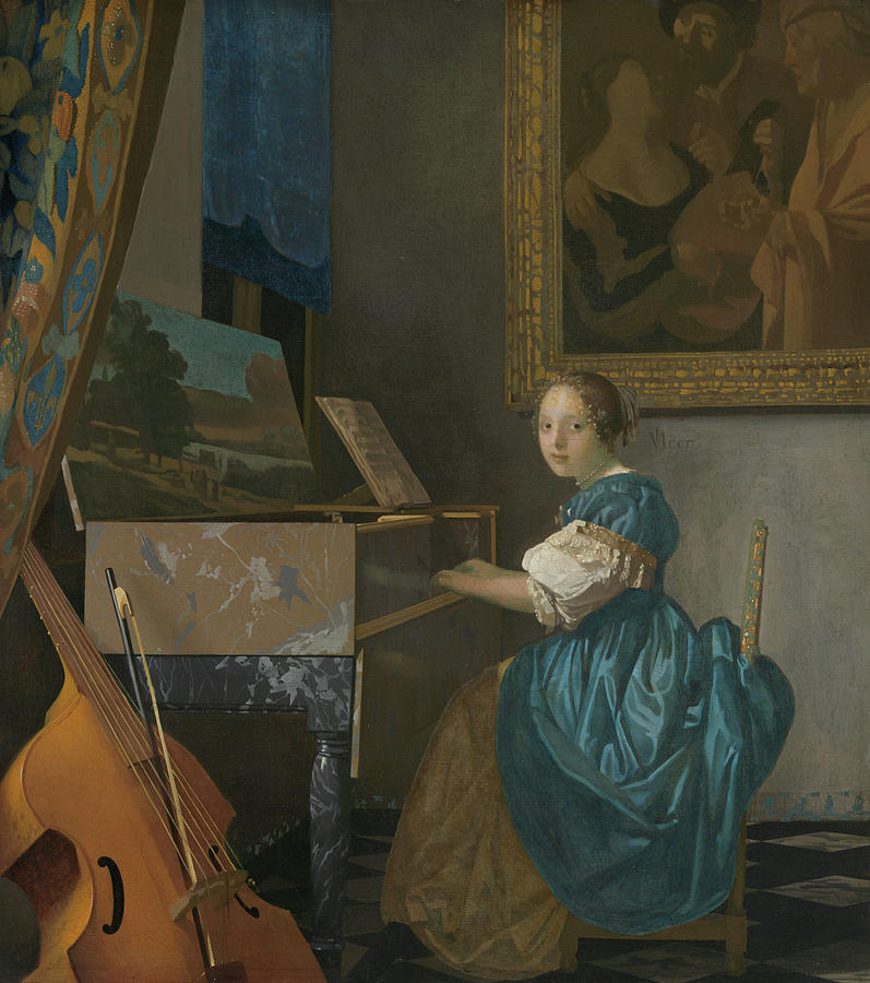 Jan Vermeer Painting - A Young Woman seated at a Virginal #2 by Johannes Vermeer