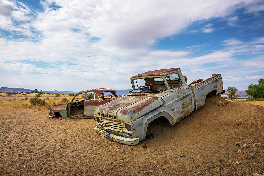 Abandoned Car Wrecks In Solitaire Located In The Namib Desert Of 