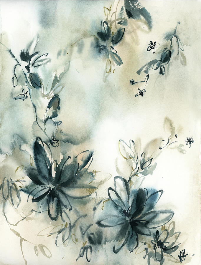 Flower Painting - Abstract botanical in teal and sand #2 by Sophia Rodionov