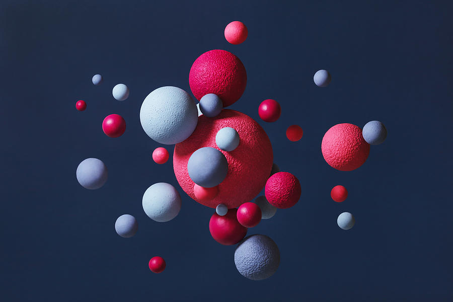 Abstract multi-colored spheres on blue background #2 Photograph by Eugene Mymrin