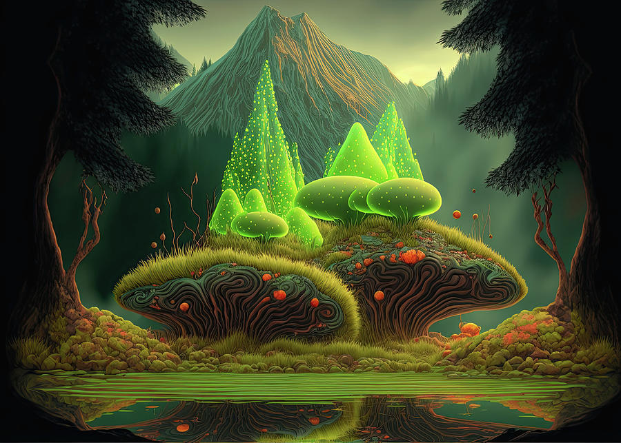 Abstract Mushroom Landscape Digital Art By 1 Sascha Schmidt Fine Art