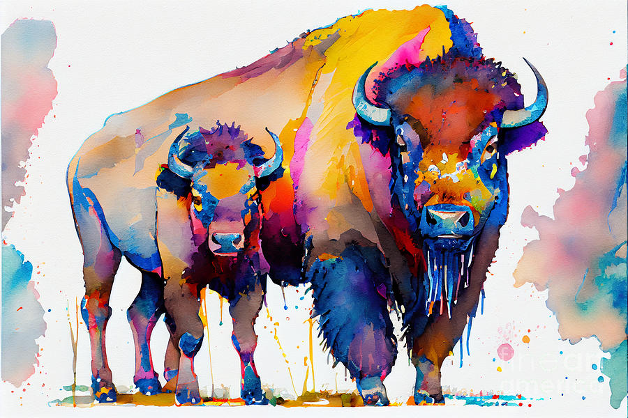 Abstract  Watercolor  Painting  Of  American  Bison By Asar Studios Digital Art