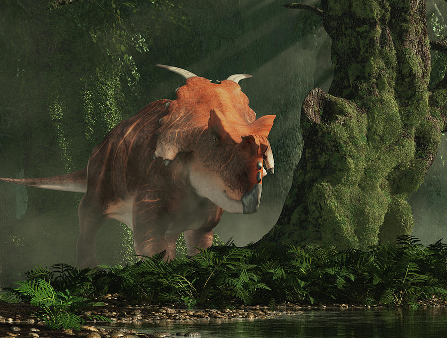 Achelousaurus in a Forest #2 Digital Art by Daniel Eskridge