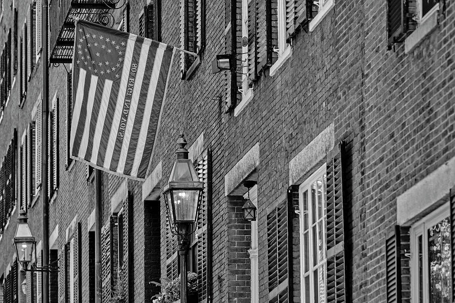 Acorn Street US Flag Boston #2 Photograph by Susan Candelario