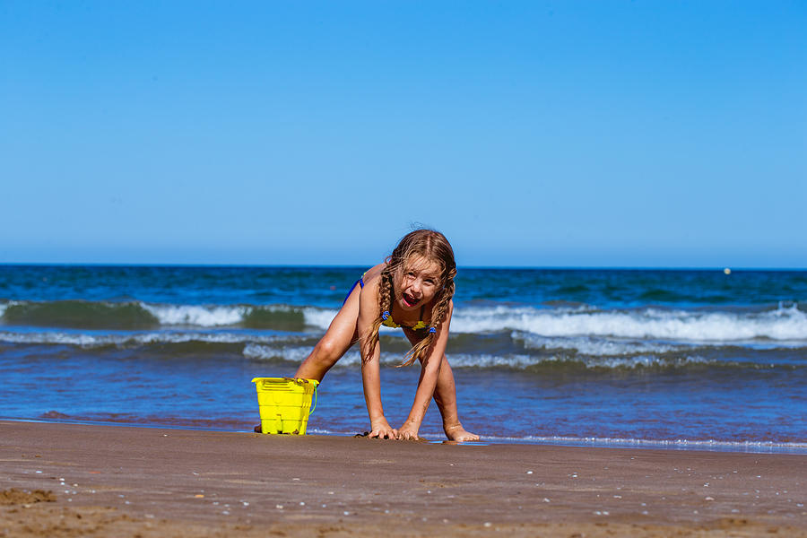 Adorable Little Girl Enjoy The Sandy Valencia Beach #2 Photograph by CasarsaGuru