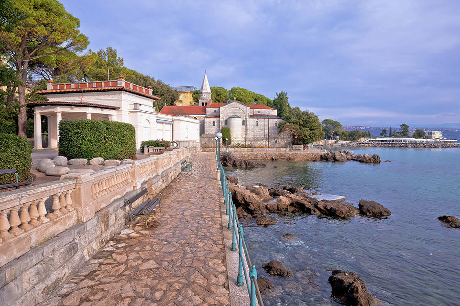 Adriatic town of Opatija watefront walkway and church view #2 Photograph by Brch Photography