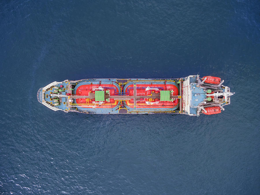 Aerial Top View Tanker Ship Park In Sea . #2 Photograph by Anucha Sirivisansuwan