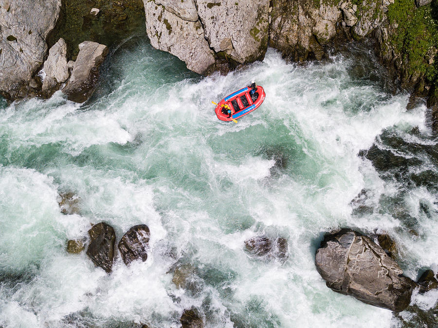 Aerial view of a group of men and women white water river rafting #2 Photograph by Tdub303