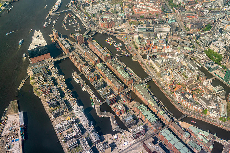 Aerial view of Hamburg-Speicherstadt -HafenCity #2 Photograph by ThomasFluegge