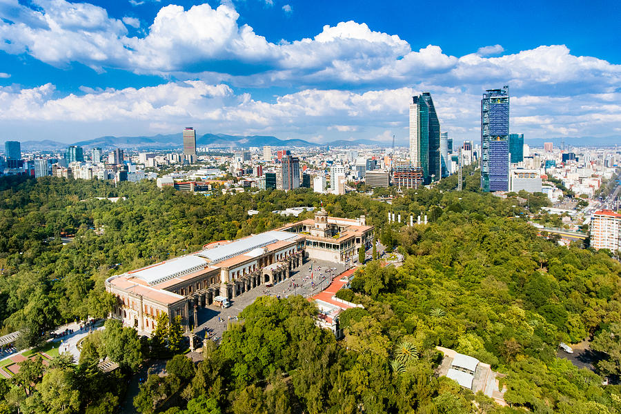 Aerial View of Mexico City skyline from Chapultepec Park #2 Photograph by Ferrantraite
