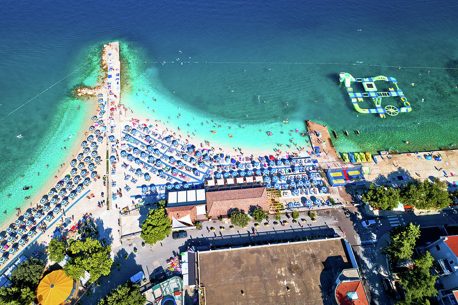 Aerial view of Poli Mora turquoise sand beach in Selce Photograph by ...