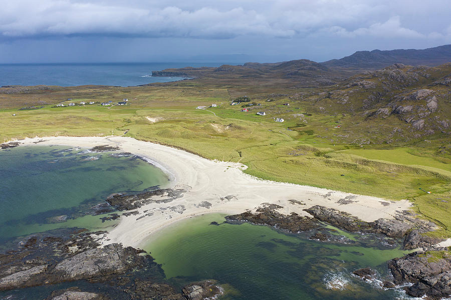 Aerial view of Sanna beach on Ardnamurchan Peninsula, Scotland ...