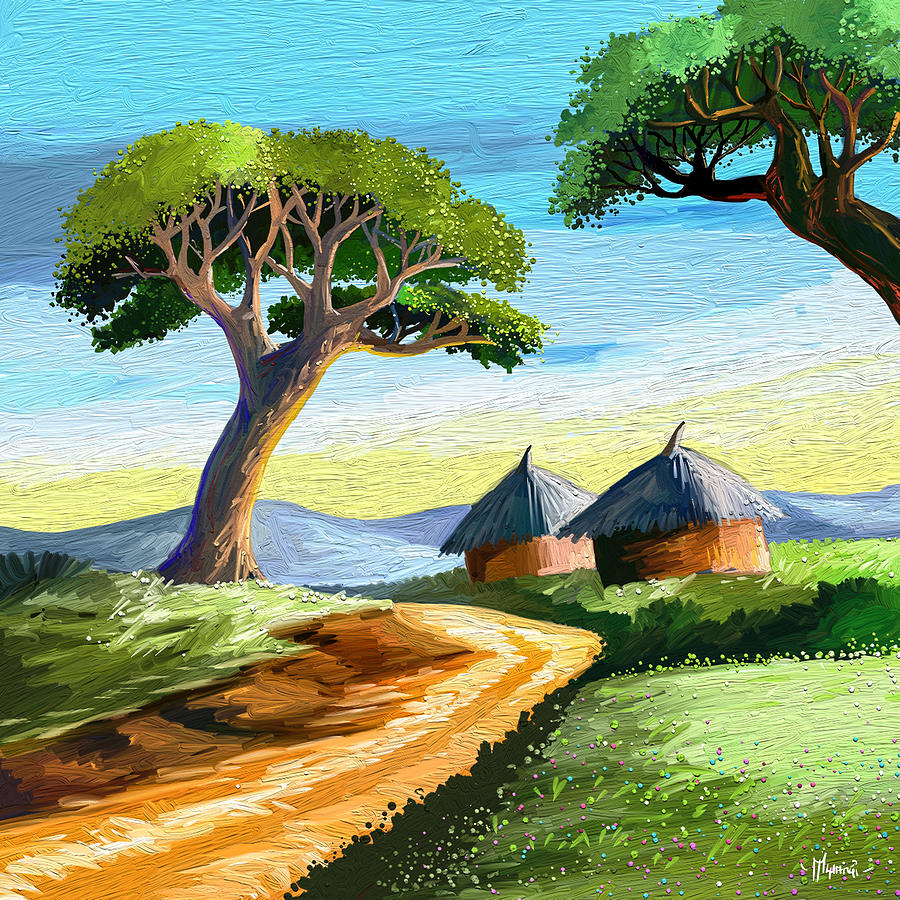 Nature Painting - African Huts #2 by Anthony Mwangi