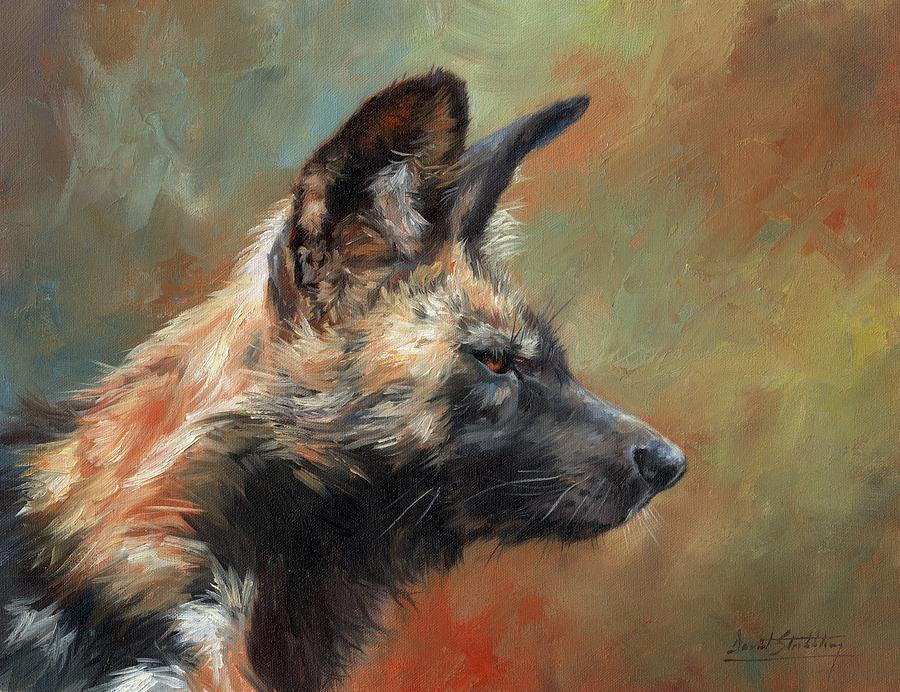 African Wild Dog #2 Painting by David Stribbling