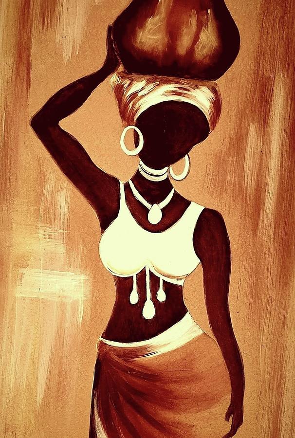 African Woman Carrying Calabash #2 Digital Art by Loraine Yaffe