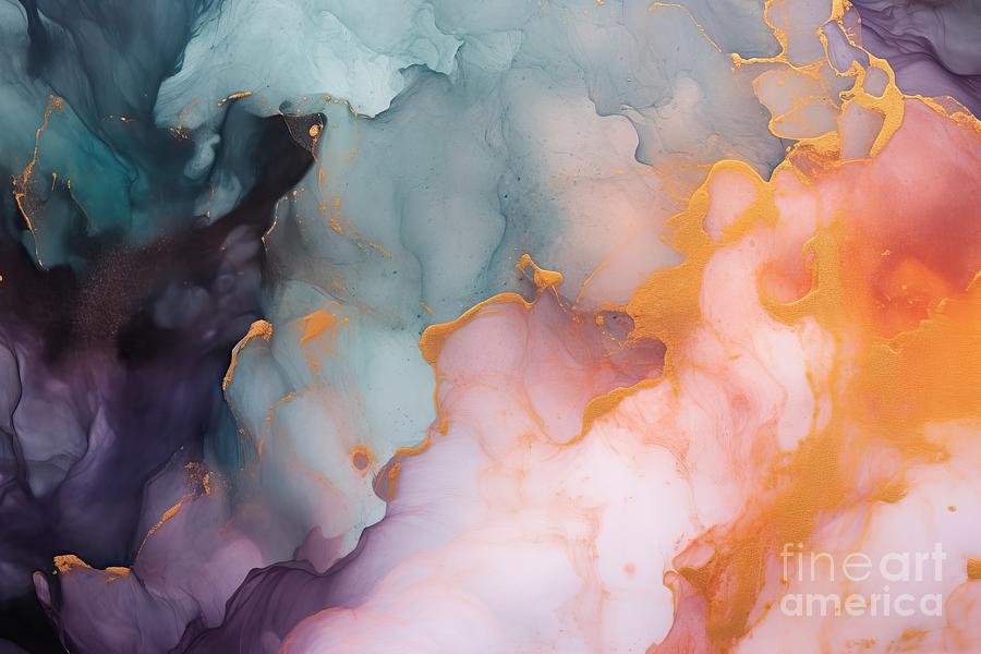 Nature Painting - Alcohol Ink Sea Texture Contemporary Art Abstract Art Background Multicolored Bright Texture Fragment Of Artwork Modern Art Inspired By The Sky As Well As Steam And Smoke Trendy Wallpaper #2 by N Akkash