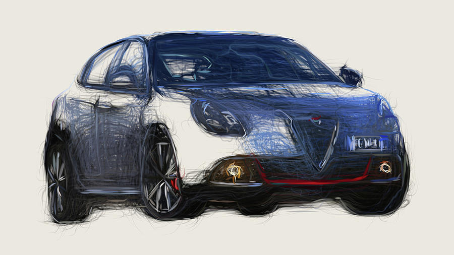 Alfa Romeo Giulietta Veloce Car Drawing #2 Digital Art by CarsToon Concept
