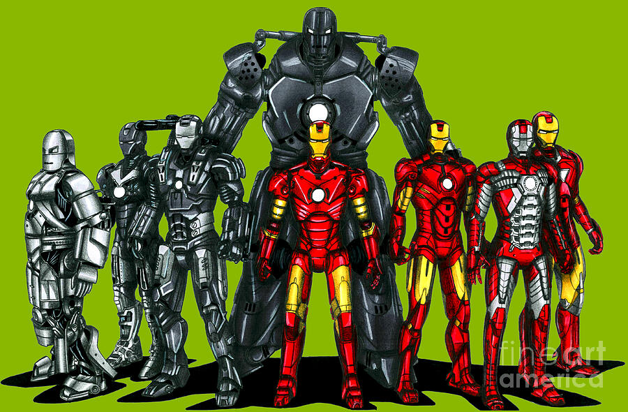 All Iron Man Suits from Marvel movie Drawing by Vladyslav Shapovalenko