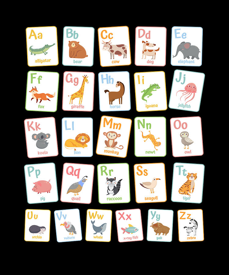 Alphabet Animals School Start Girls Boys Digital Art by Moon Tees | Pixels