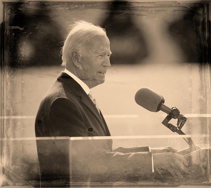 Ambrotype Photograph Of President Of The United States Joe Biden Speaking Painting
