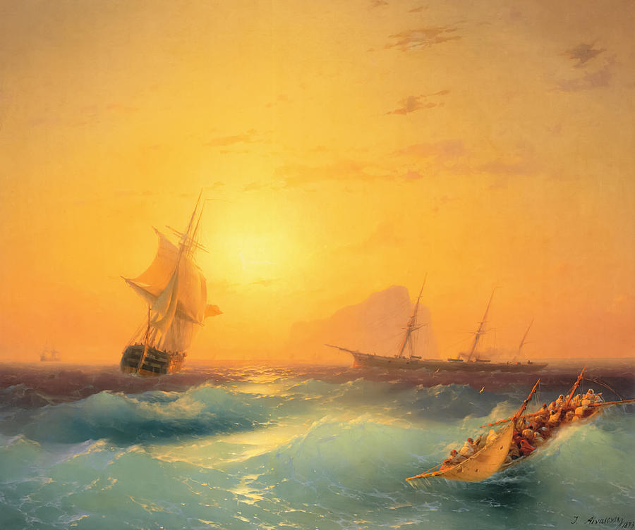 American Shipping Off The Rock Of Gibraltar By Ivan Ayvazovsky Painting