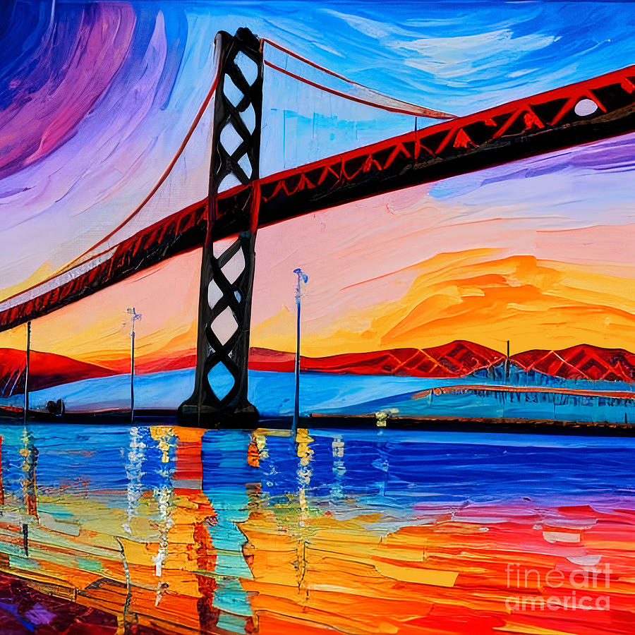 An Expressive Acrylic Painting Of San Francisco Bay Bridge, Sunset Time ...