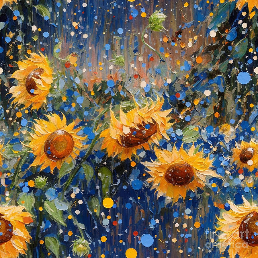 an  oil  painting  of  a  Sunflower  Guerrilla  Garden  by Asar Studios Painting