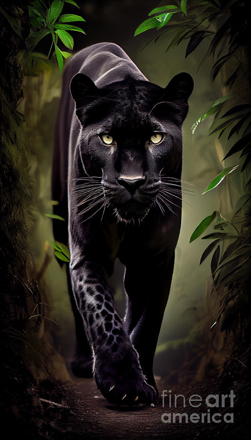 angry black tiger in jungle by Asar Studios Digital Art by Celestial ...