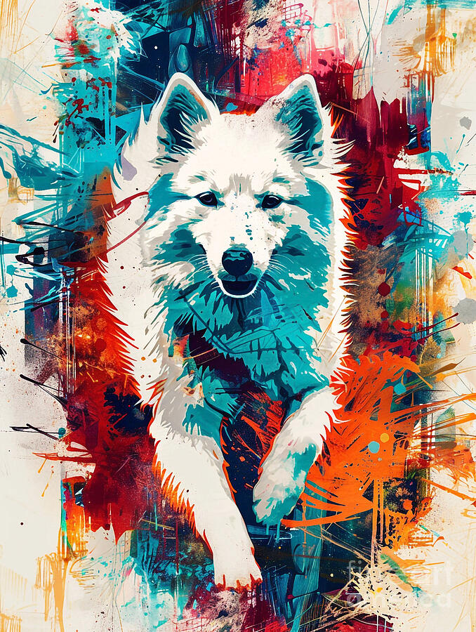 Abstract Drawing - Animal image of American Eskimo dog #2 by Clint McLaughlin