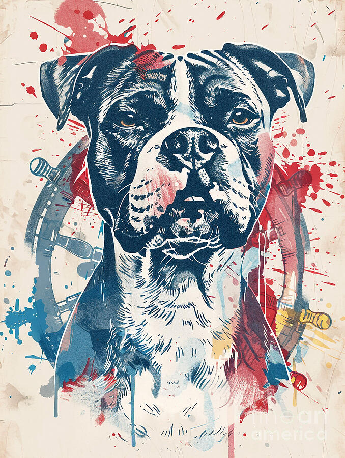 Abstract Drawing - Animal image of American Staffordshire Terrier Dog #2 by Clint McLaughlin