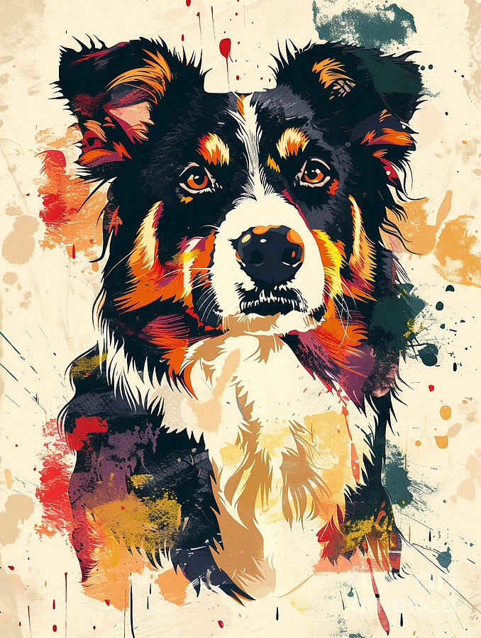 Abstract Drawing - Animal image of Australian Shepherd Dog #2 by Clint McLaughlin