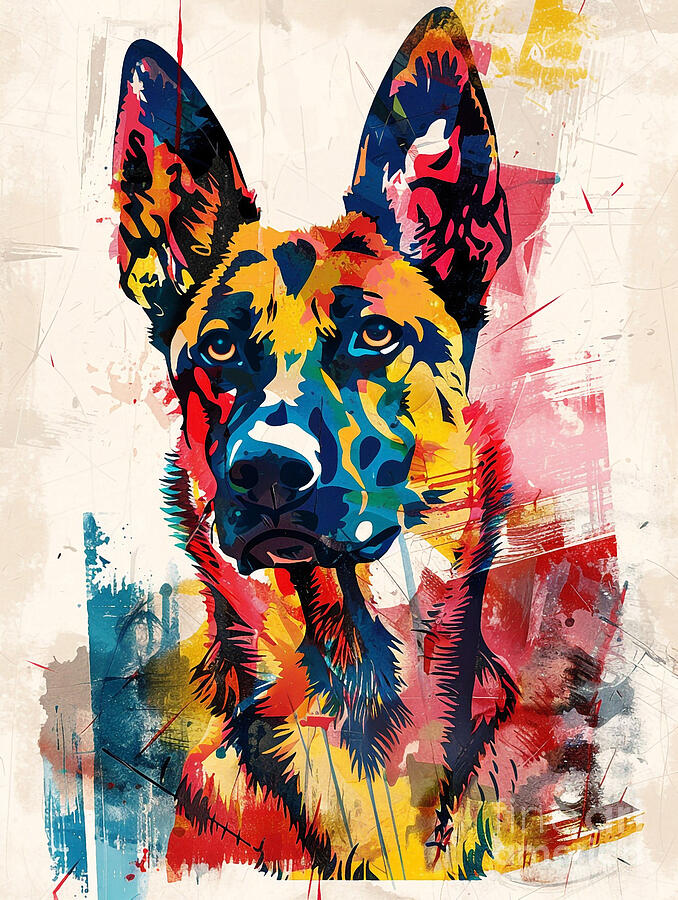 Abstract Drawing - Animal image of Belgian Malinois Dog #2 by Clint McLaughlin