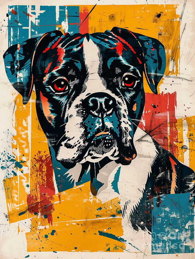Abstract Drawing - Animal image of Boxer Dog #2 by Clint McLaughlin