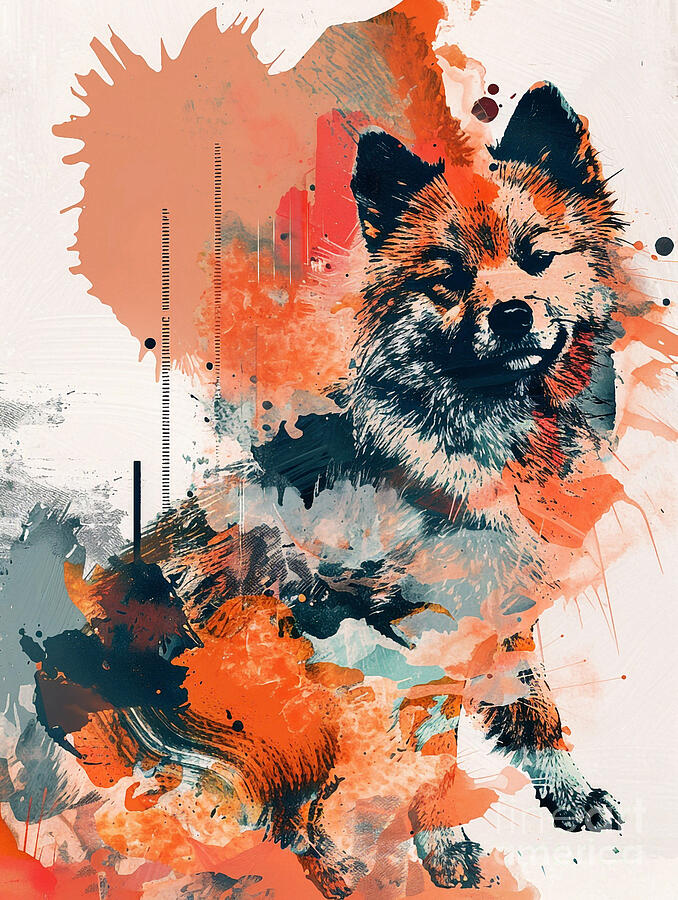 Abstract Drawing - Animal image of Finnish Spitz Dog #2 by Clint McLaughlin