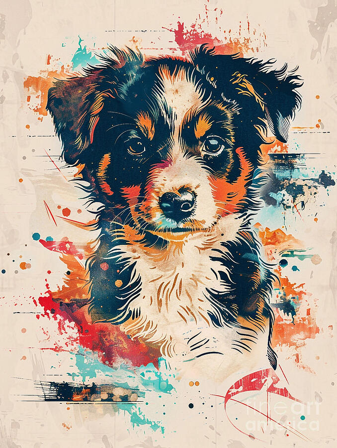 Abstract Drawing - Animal image of Miniature American Shepherd Dog #2 by Clint McLaughlin