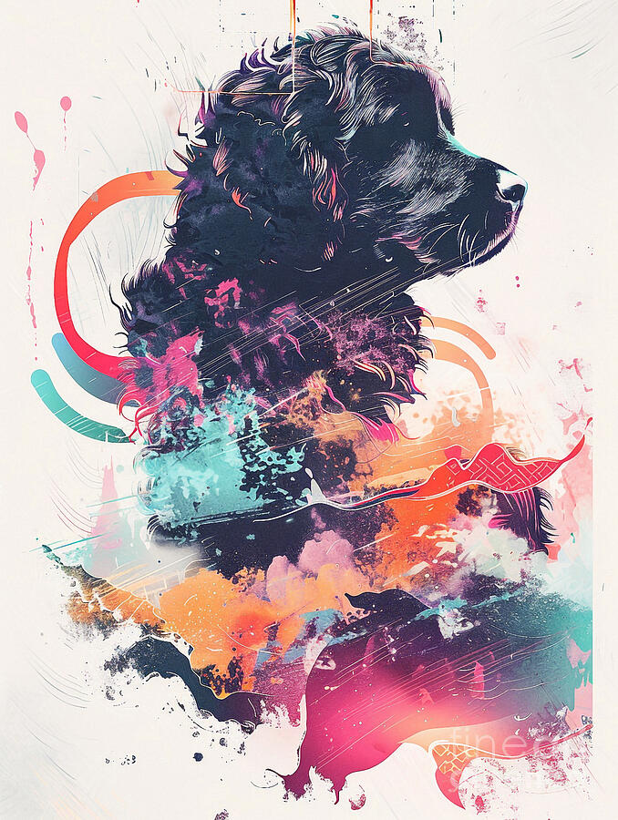 Abstract Drawing - Animal image of Newfoundland Dog #2 by Clint McLaughlin