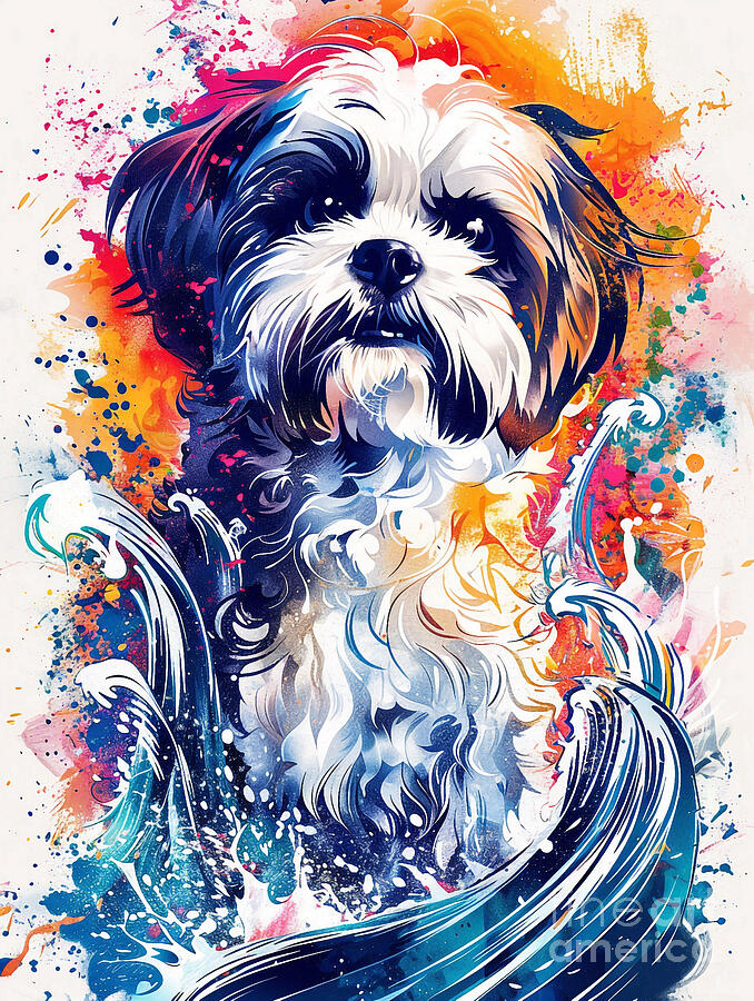 Abstract Drawing - Animal image of Shih Tzu Dog #2 by Clint McLaughlin