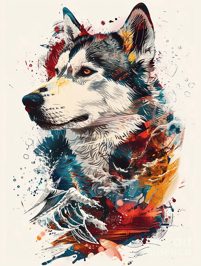 Abstract Drawing - Animal image of Siberian Husky Dog #2 by Clint McLaughlin